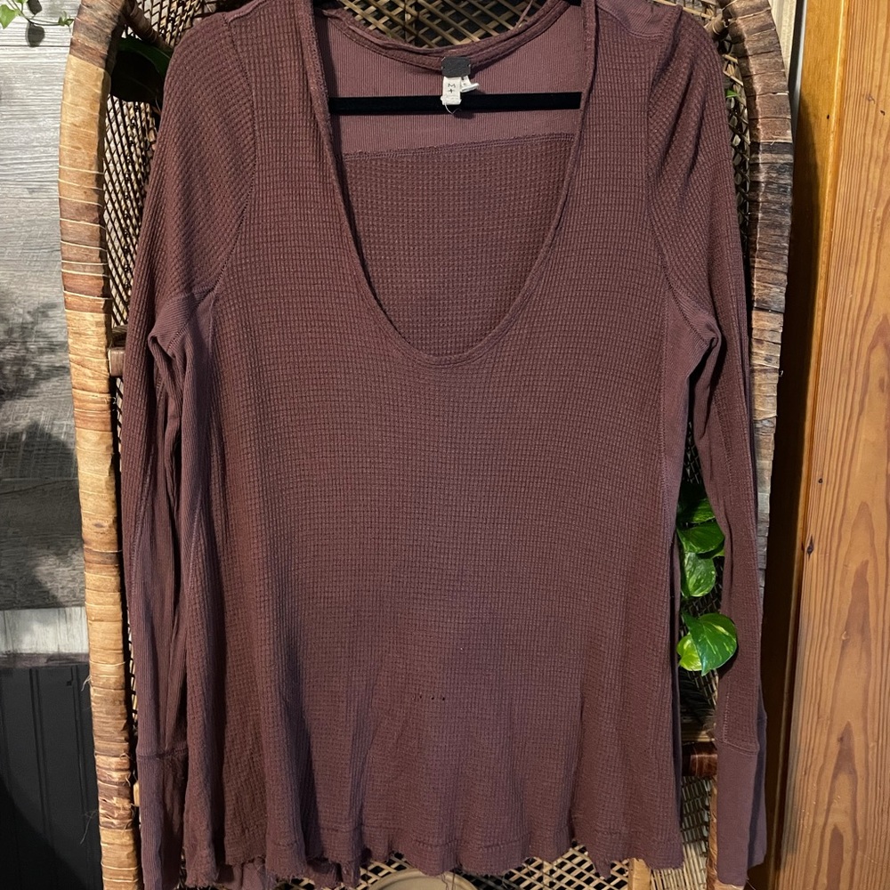 SALE Free people | brown waffle knit shirt size medium
